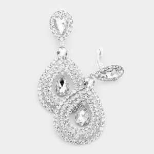 Rhinestone Silver Clip On Dangle Earrings 3.75 Fashion Statement Accessories